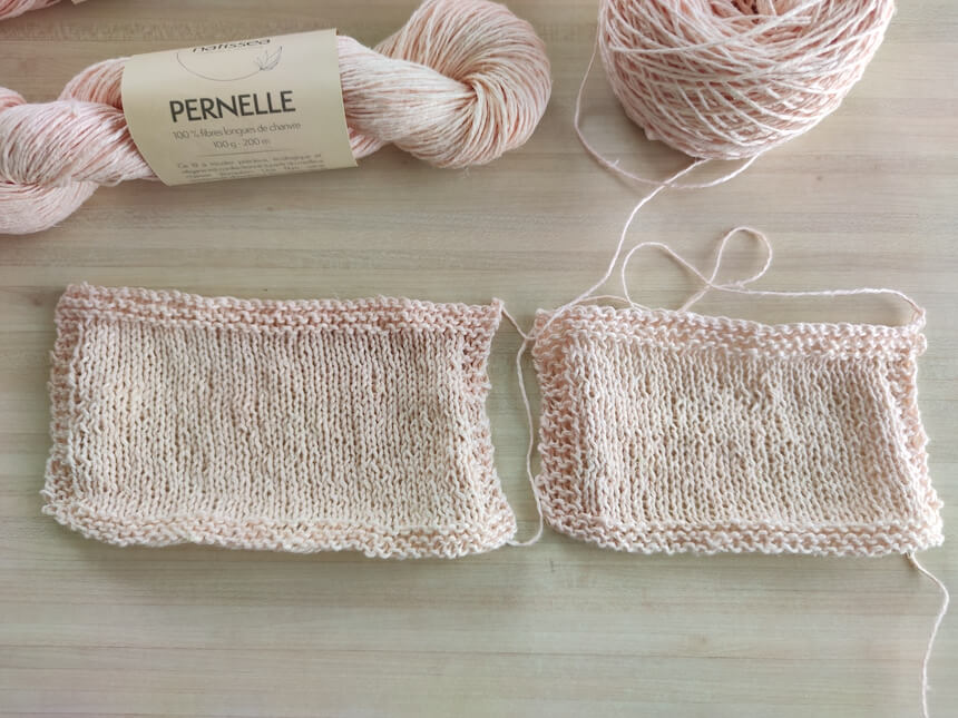 échantillons tricots aiguilles 3 et 3,5 en fil de chanvre Pernelle