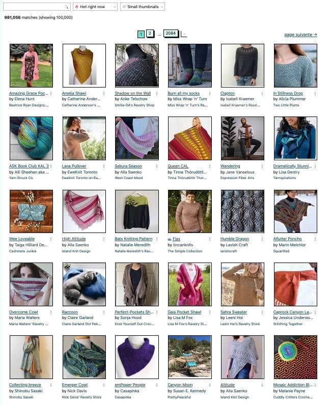 page d'accueil des modèles de patrons tricot et crochet sur ravelry