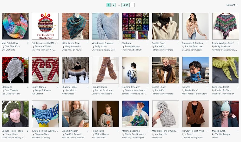 Page d'accueil des modèles de patrons tricot et crochet sur ravelry, gratuits et payants