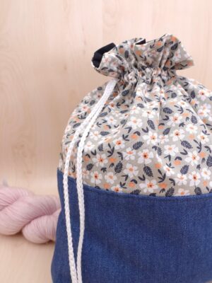 Sac pochon pour ranger et transporter son encours tricot et crochet