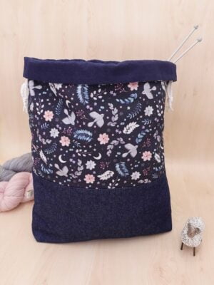 Sac pochon pour ranger et transporter son encours tricot et crochet
