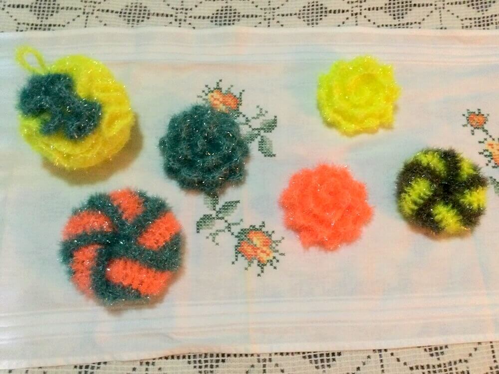 Tawashi pour faire la vaisselle, faits au crochet